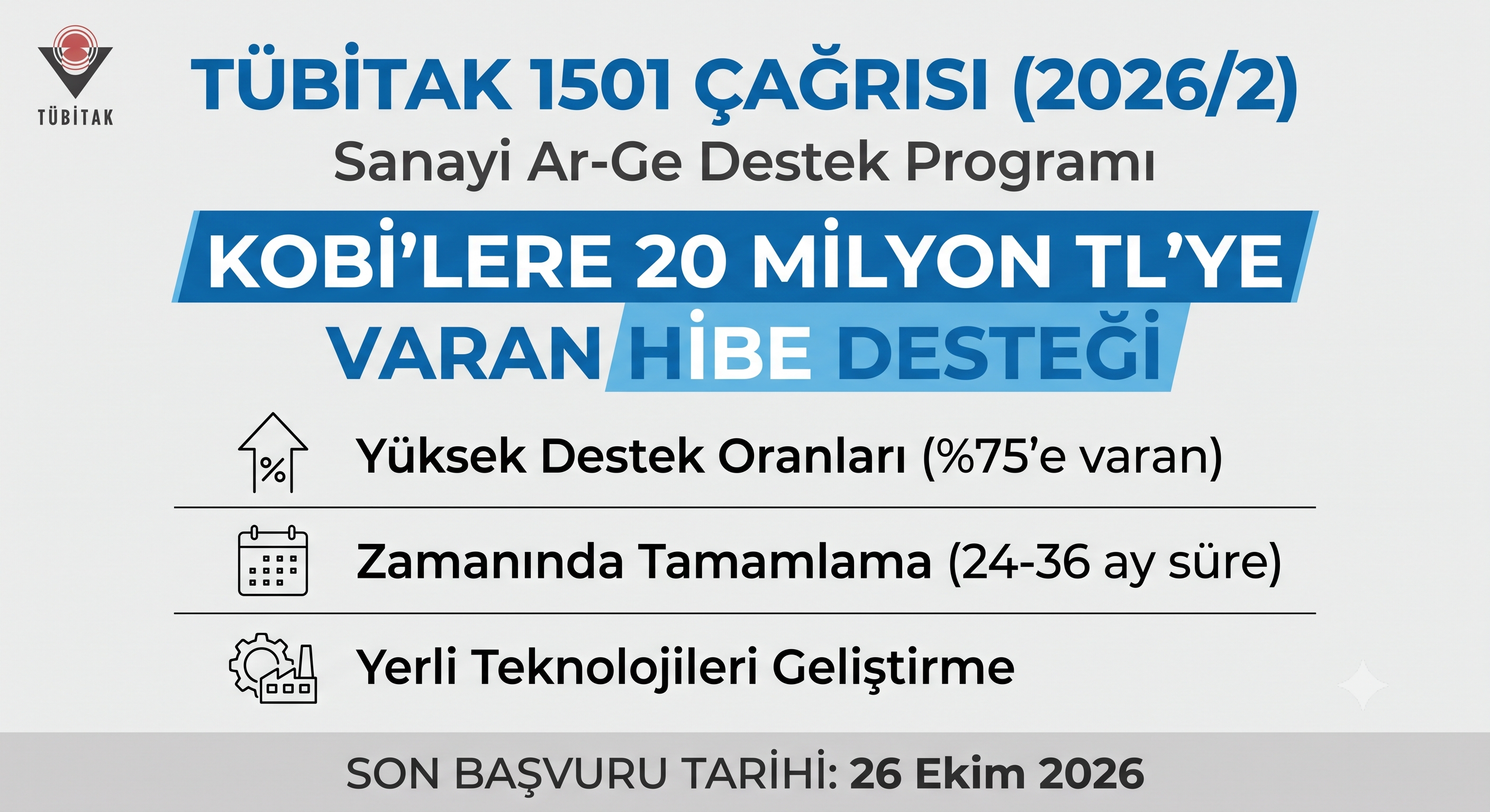 TÜBİTAK 1501 Çağrısı: Sanayi Ar-Ge Destek Programı 2026 Yılı 2. Çağrısı