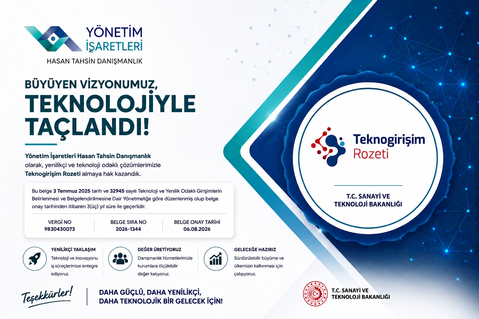 Yönetim İşaretleri, Teknogirişim Rozeti Almaya Hak Kazandı